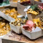 Packages of dried mushrooms at market